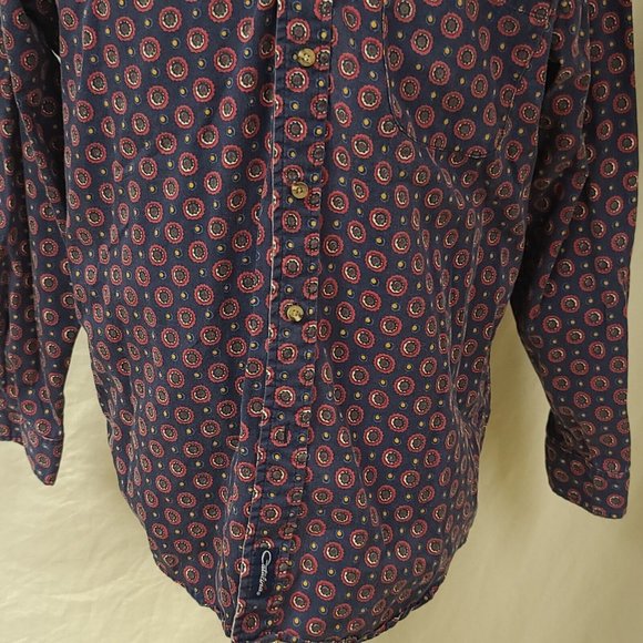 Vtg Catalina Mens Large Blue Red Floral Dots Long Sleeve Button Up Shirt - Picture 7 of 14